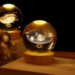 3D Crystal Ball Night Light with Wooden Base – Galaxy, Solar System & Moon Series