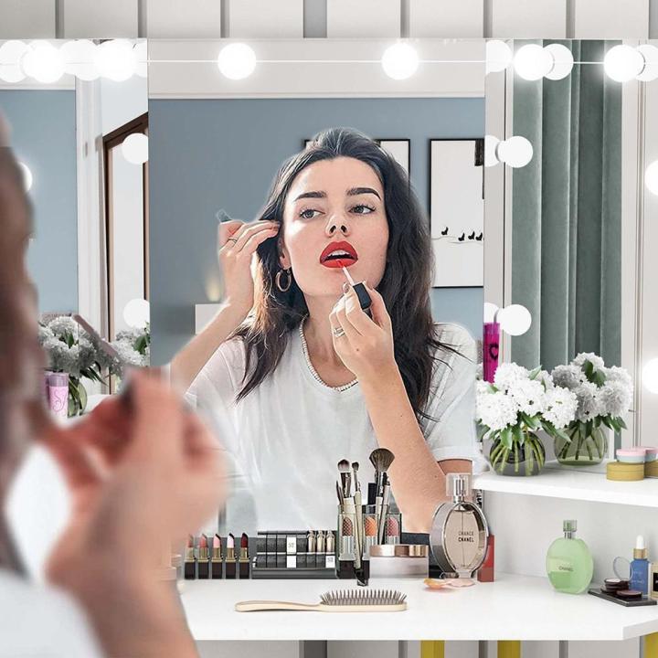 Rechargeable LED Vanity Mirror – Portable Makeup Light with Dual White & Golden Lighting Modes (Pink)