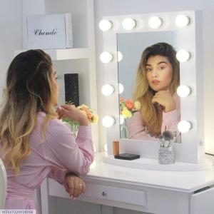 Rechargeable LED Vanity Mirror – Portable Makeup Light with Dual White & Golden Lighting Modes (Pink)
