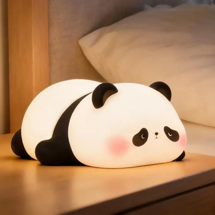 Adorable Lying Panda Night Light – Squishy Rechargeable Silicone Lamp with Timer & White Noise for Kids & Nursery