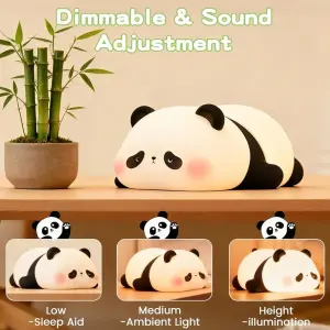 Adorable Lying Panda Night Light – Squishy Rechargeable Silicone Lamp with Timer & White Noise for Kids & Nursery